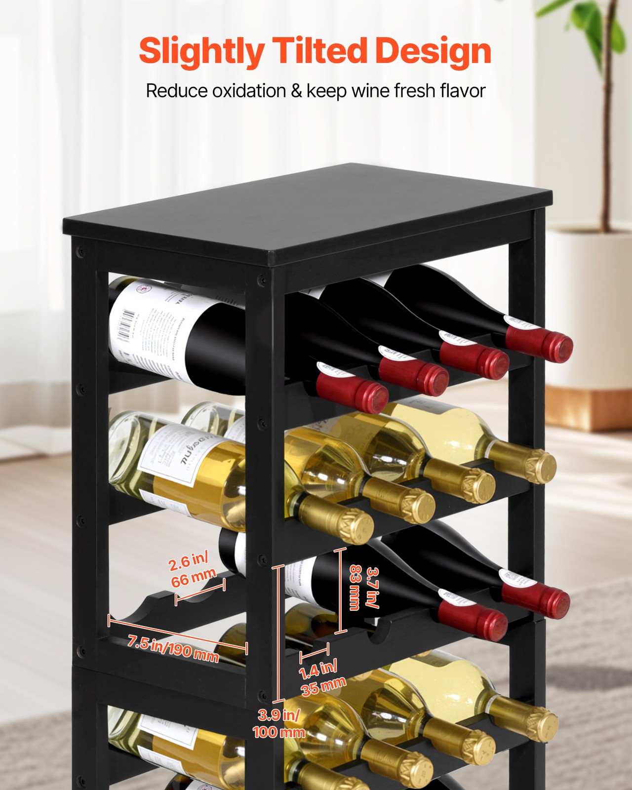 VEVOR 24 Bottle Wine Rack Freestanding Floor Display Storage Shelves 6-Tier