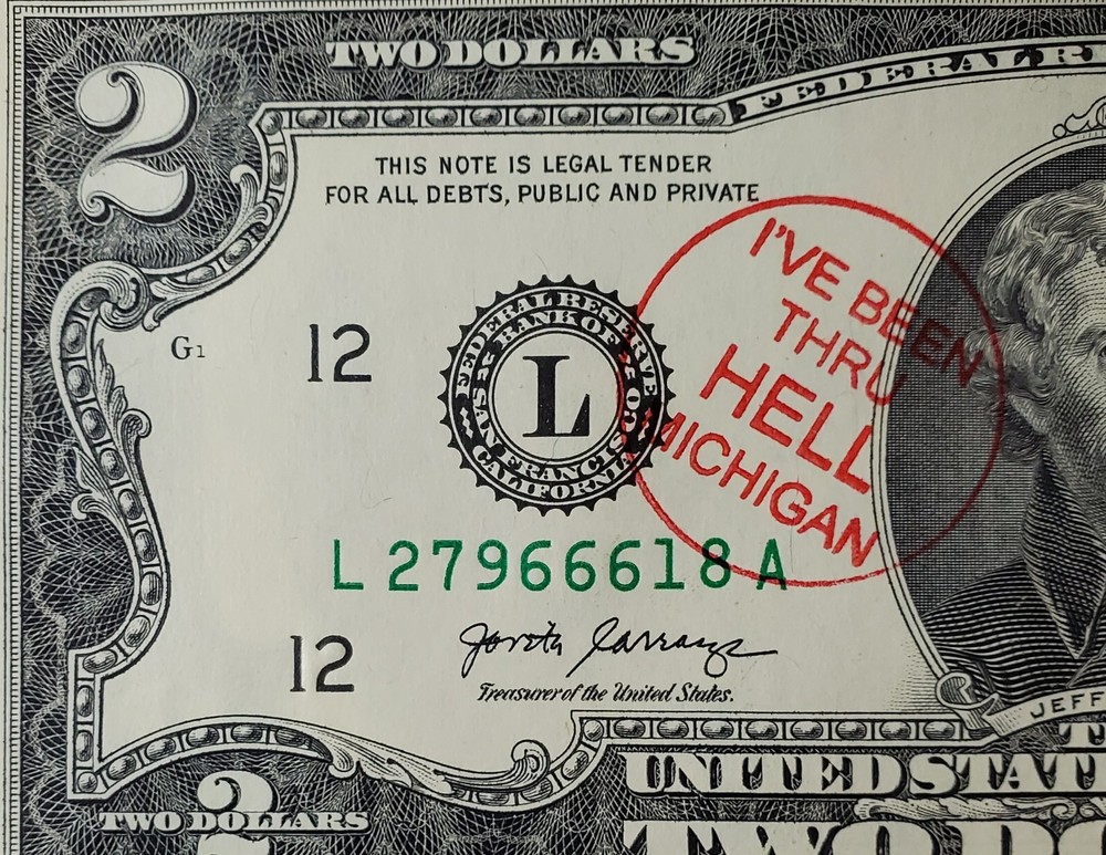 WOW  "666" Two Dollar Bill from Hell Michigan Uncirculated