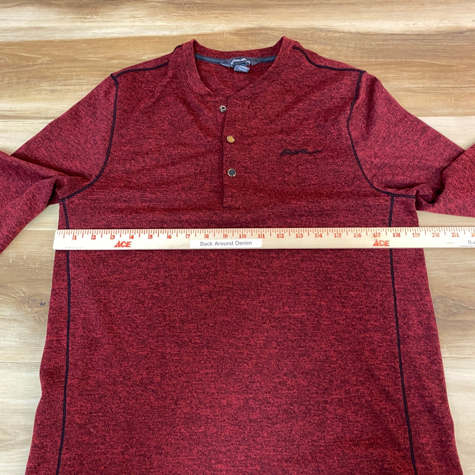 Eddie Bauer Henley Shirt Mens Medium Red Heathered Long Sleeve Performance