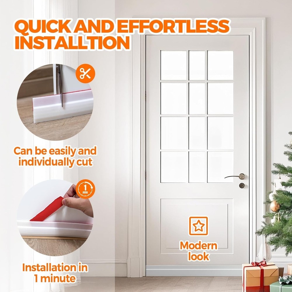 41-Inch White Door Draft Stopper - Strong Adhesive Noise Reduction Solution