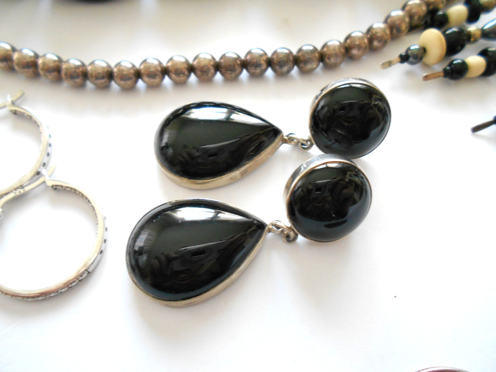 Lot of 7 Pieces Sterling Silver Onyx Amber Jewelry Lot #6 194 Grams