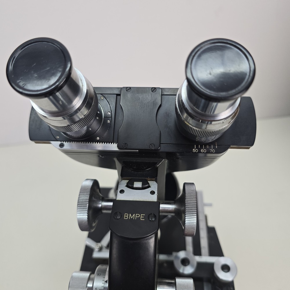 Vintage Unitron BMPE Binocular Phase Microscope Wood Case & Accessories