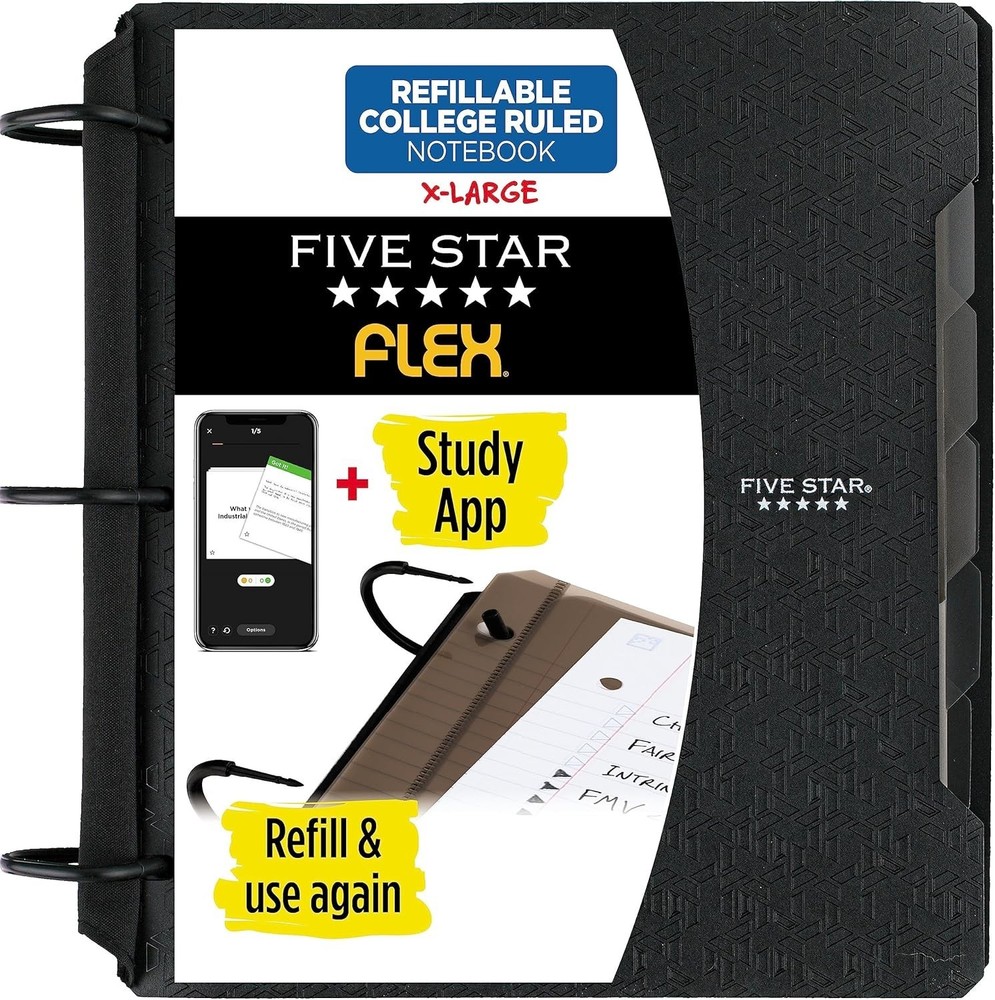 Flex Refillable Notebook + Study App, College Ruled Paper and 1-1/2 Inch Tech...