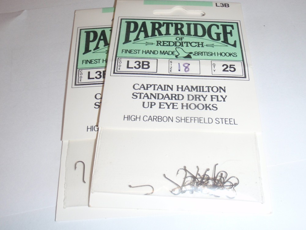 Partridge L3B Captain Hamilton std dry fly up-eye hooks - size 18