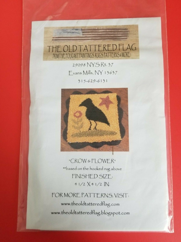 The Old Tattered Flag Punch Needle pattern ~  Crow & Flower