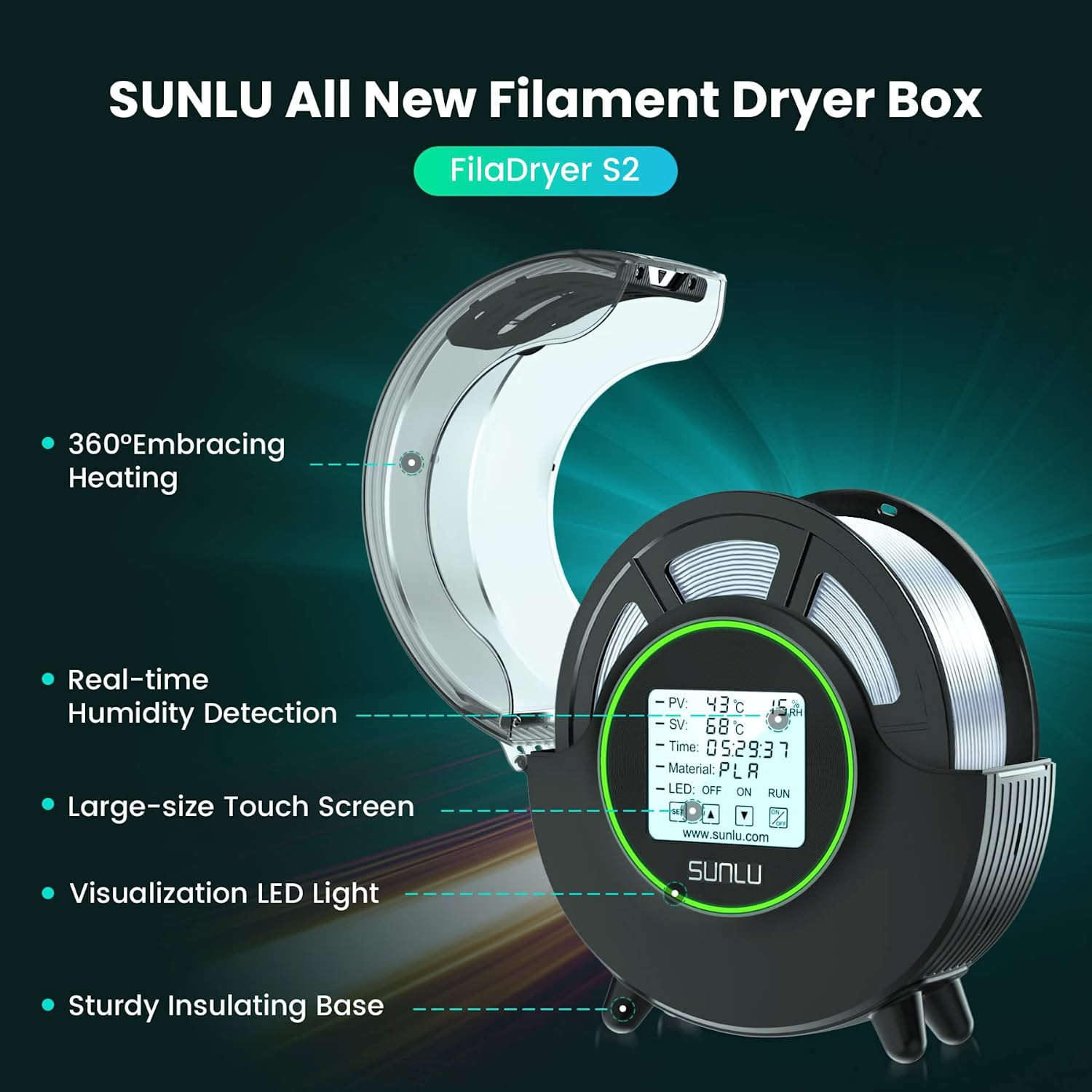 Sunlu S1/Upgraded S2 FilaDryer 3D Printer Filament Dryer 1.75mm Storage Box