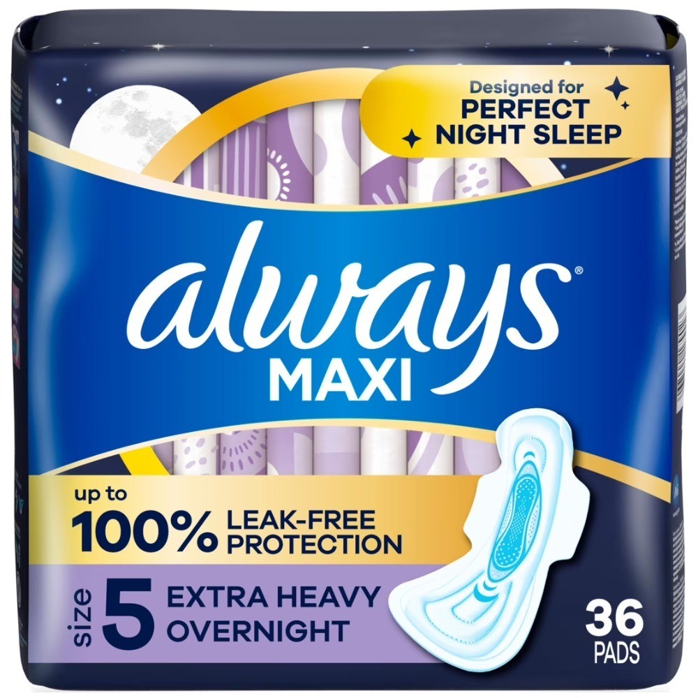 Extra Heavy Overnight Maxi Pads with Wings, Size 5, 36 Count