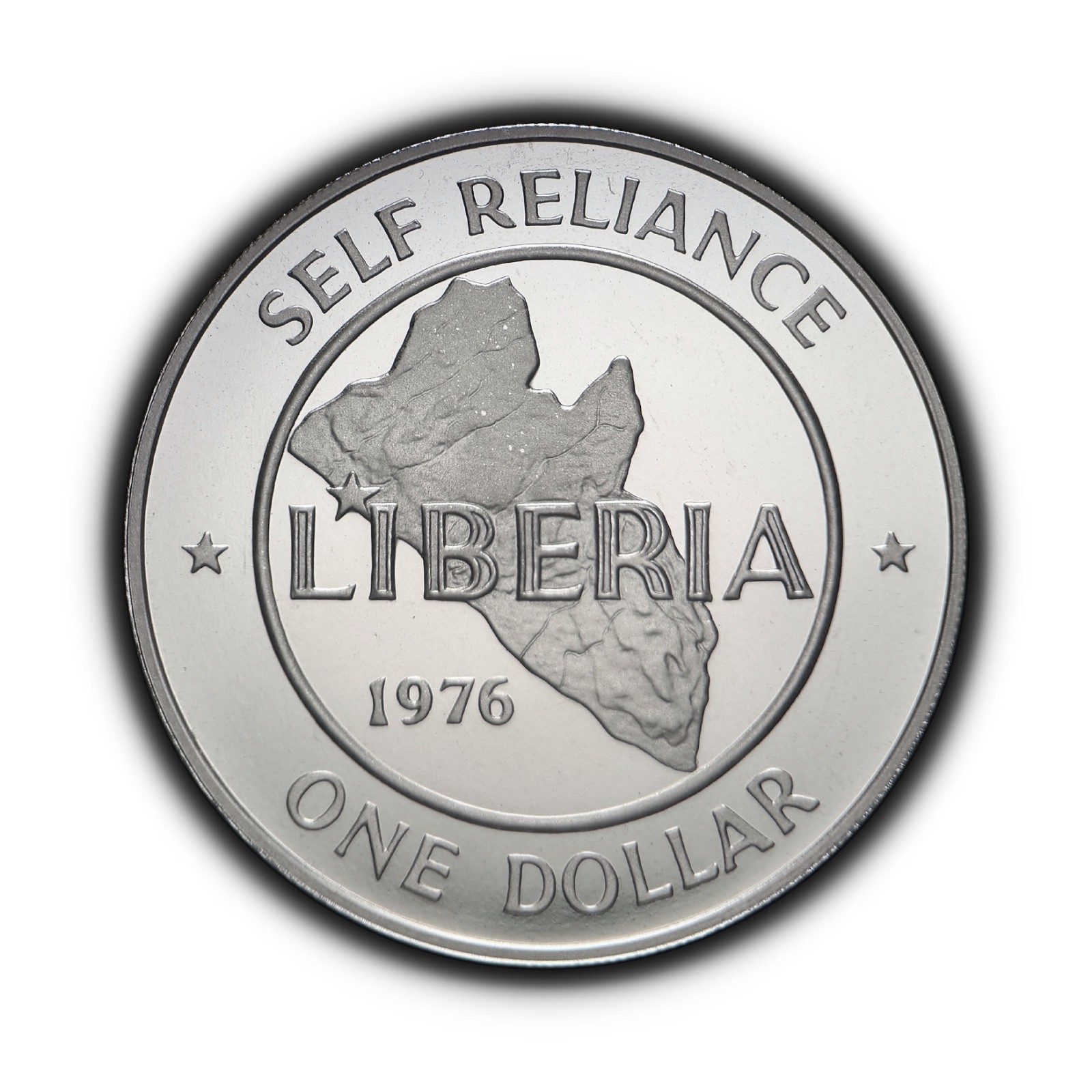 LIBERIA. 1976, 1 Dollar - Tolbert, Map Stars, Royal Mint Wales RARE 1 Proof