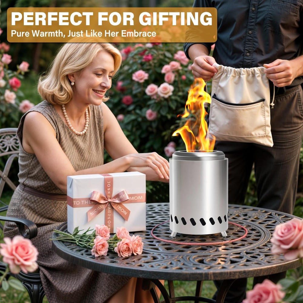 HGD Tabletop Fire Pit, Smokeless Firepit 8.0H x 5.5D Tabletop, Silver