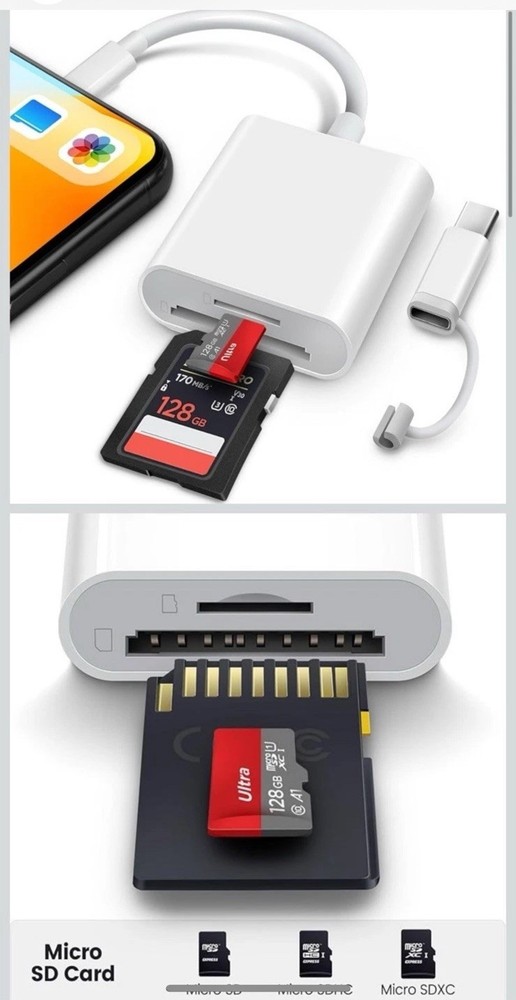 SD Card Reader for iPhone iPad USB-C Dual Connector Support SD / SD Card