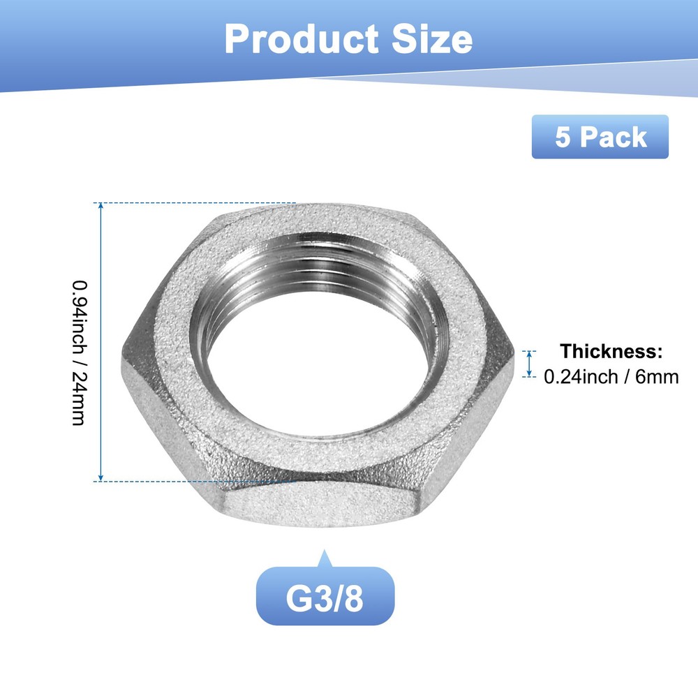 5-Pack Cast Pipe Fitting Hex Locknut, G3/8 Female Thread Hex Locking Nut
