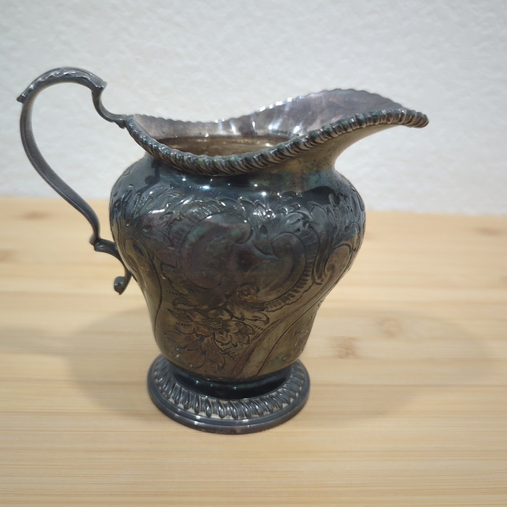 Antique BARKER BROS SILVER Co Silver Plated Repoussé Engraved Tea Creamer