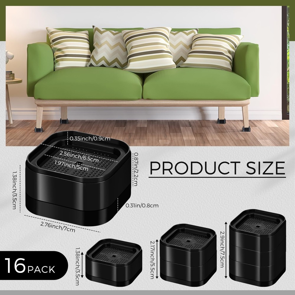 16 Pack Furniture Risers Adjustable Bed Risers Desk Leg Risers 1.38" Stackabl...