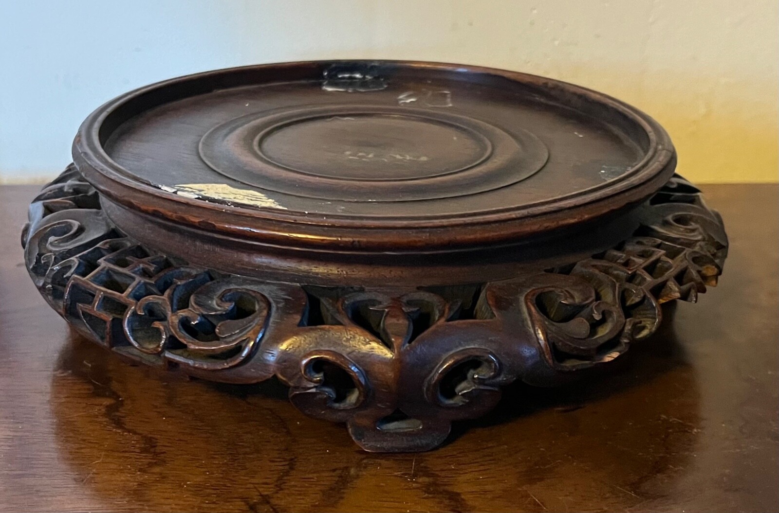 Chinese Carved Wood Display Stand for Kangxi Porcelain Vase or Lamp Base Censer