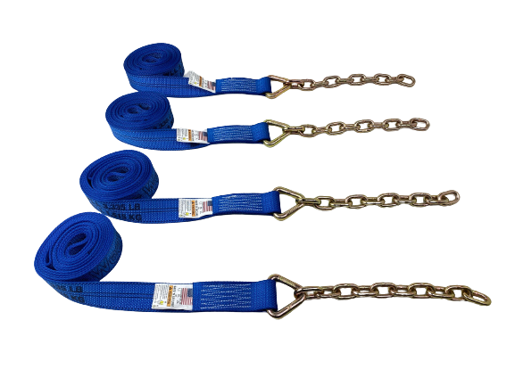 8 pt Kit 18' BLUE DW Rollback / Flatbed Car Tie-Downs w/ Chain Tails
