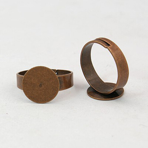 2 Ring Blanks Antiqued Copper Settings Adjustable Shanks Glue On Pad