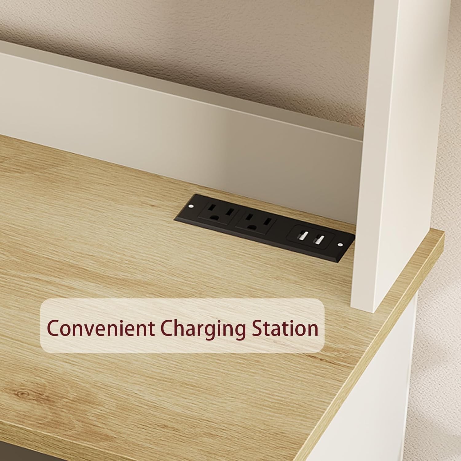 Freestanding 6-Tier Microwave Stand Bakers Rack with Power Outlet Door Storage