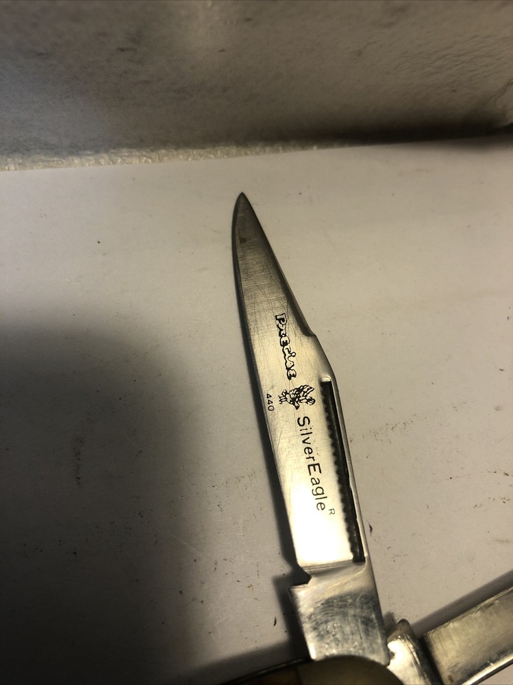 Precise SIlver Eagle 440 Pocket Knife 4 Function Wood Grain Handle