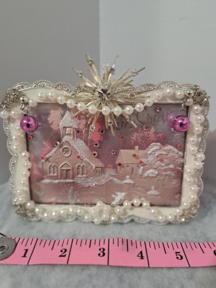 Antique Christmas postcard framed