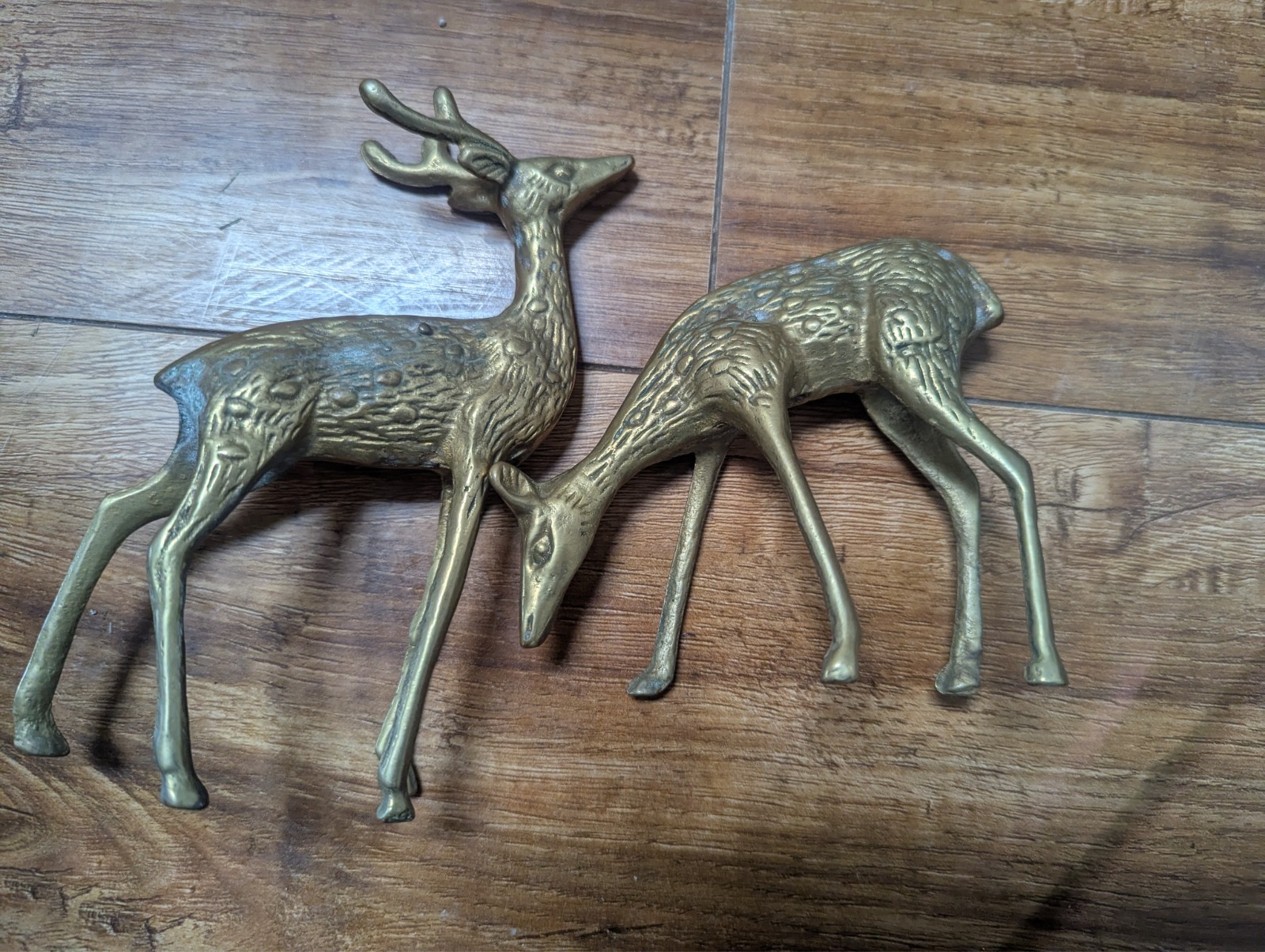 VTG Pair Brass Deer Figures Figurines Spotted Buck Doe MCM