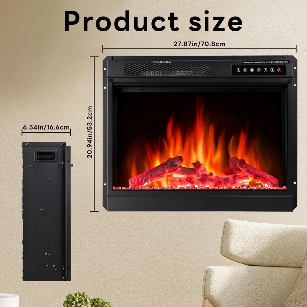 YUKOOL Recessed Electric Fireplace,Insert Heater,Adjustable Flame, Remote,Timer