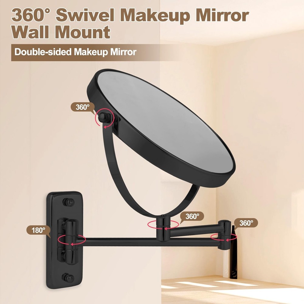 8” Wall Mounted Makeup Mirror with10X Magnification, Double Sided Shaving