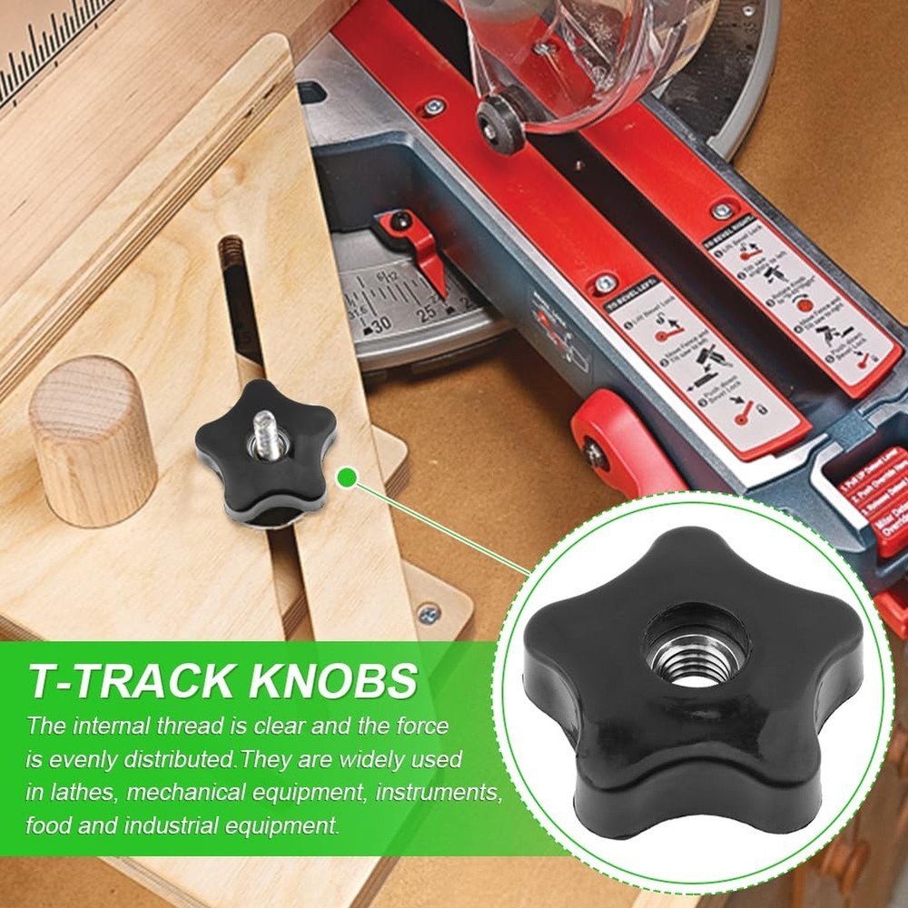 4PCS T-Track Knobs, 3/8 Inch 16 Through-Hole knobs, Five-Star Thru Threaded K...