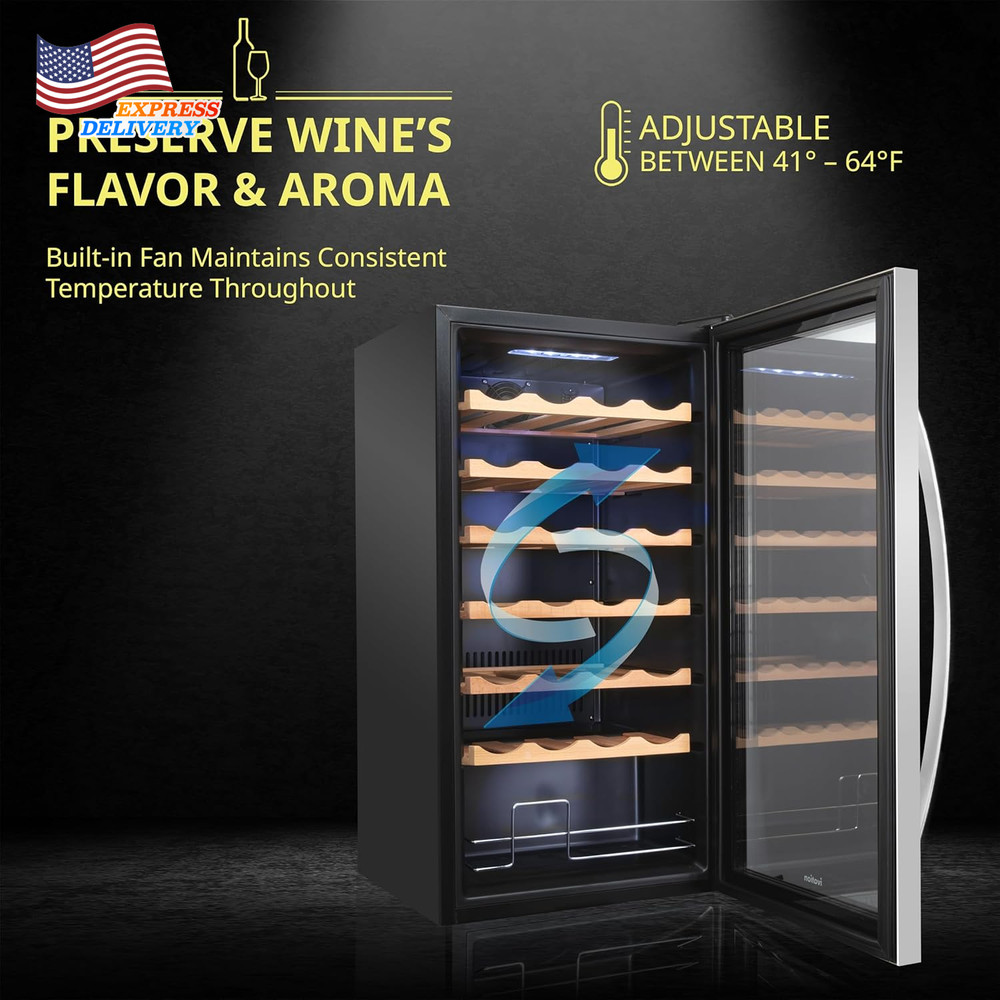 28 Bottle Compressor Wine Cooler Refrigerator W/Lock Large Freestanding Wine Cel