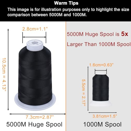 Embroidery Thread 5500 Yards Black 900, 40wt 100% Polyester for OneBlack