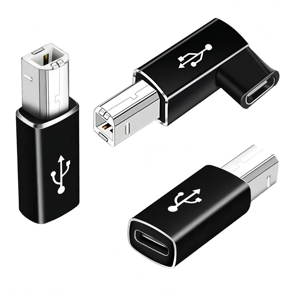 3-Pack USB B to C Printer 2Pack Straight And A 90 degree usb B adapte