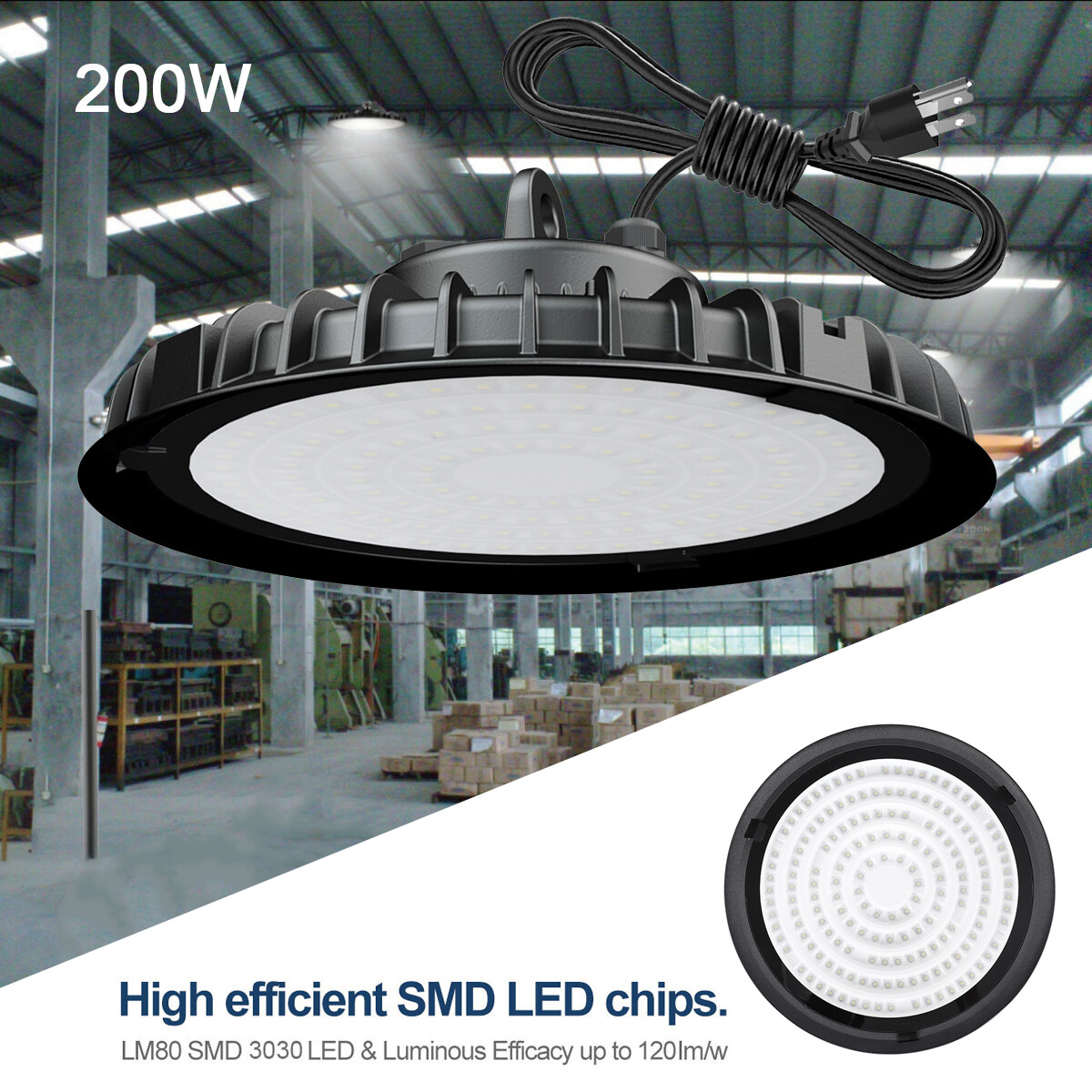 6 Pack 200W UFO Led High Bay Light Industrial Warehouse Commercial Light Fixture