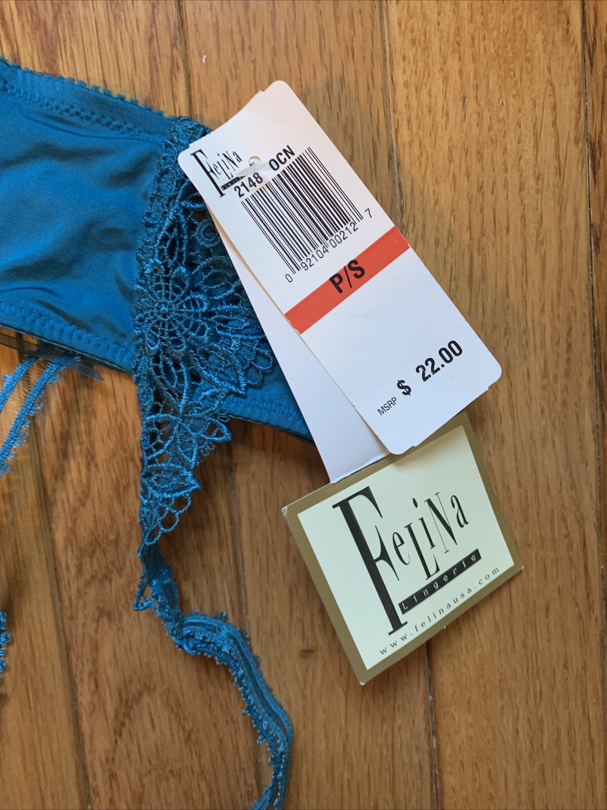 NWT FELINA Lingerie Crochet LACE GARTER BELT Teal 2148 P/S