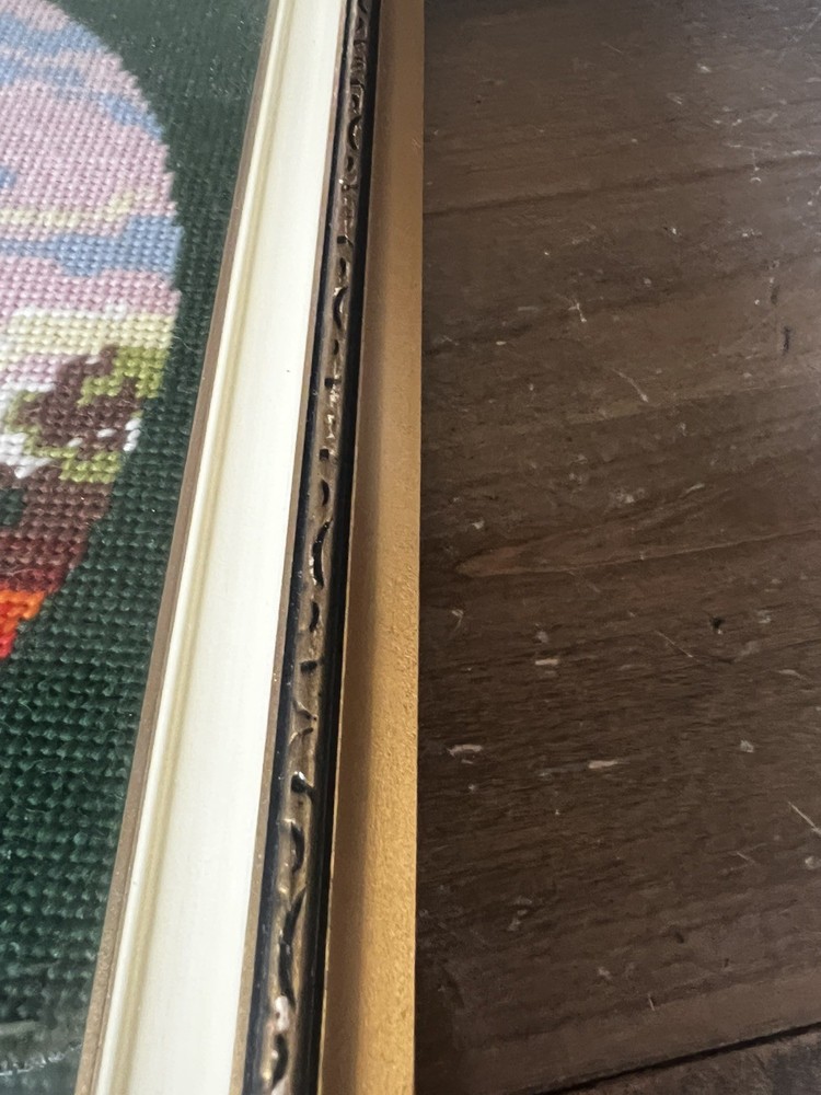 HAND MADE NEEDLE POINT FLORAL WALL HANGING FRAMED IN SOLID WOOD FRAME