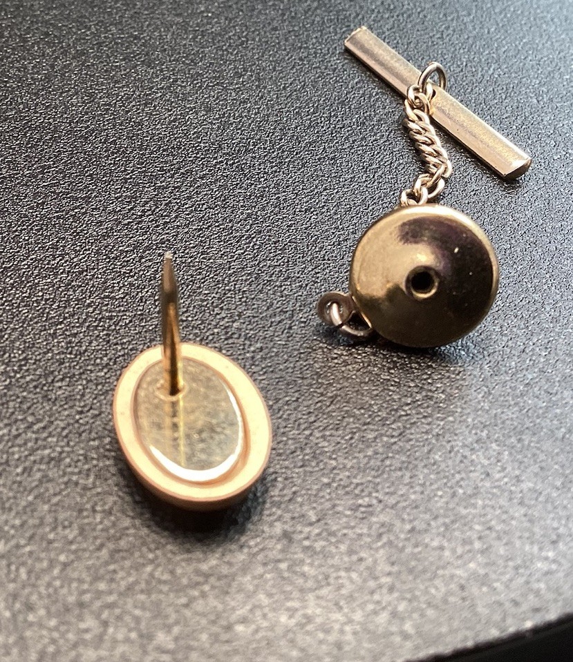Very Nice Two Tone Etched Oval Tie Tack Lapel Pin