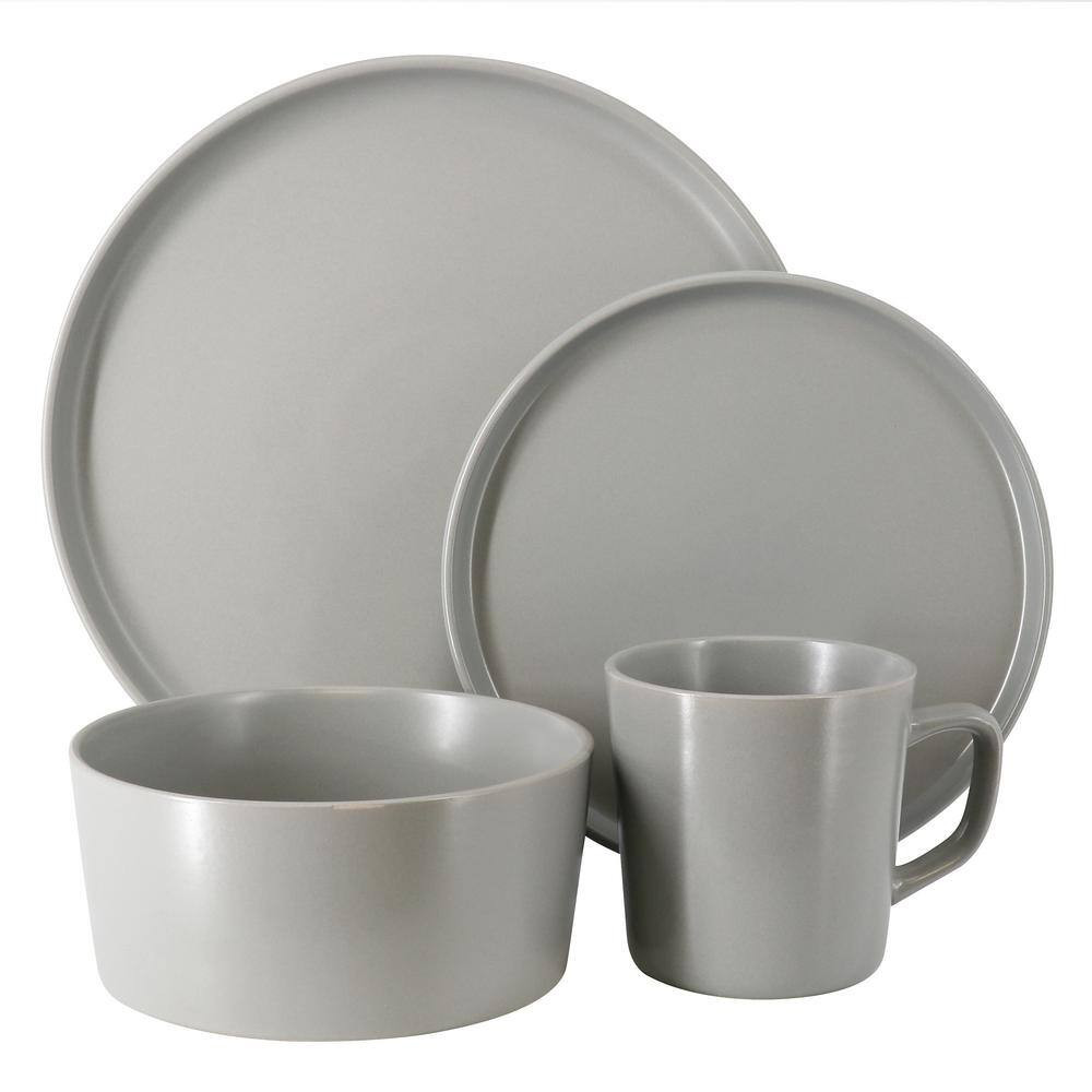 Luxe Matte 16-Piece Light Gray Matte Stoneware Dinnerware Set, Service for 4