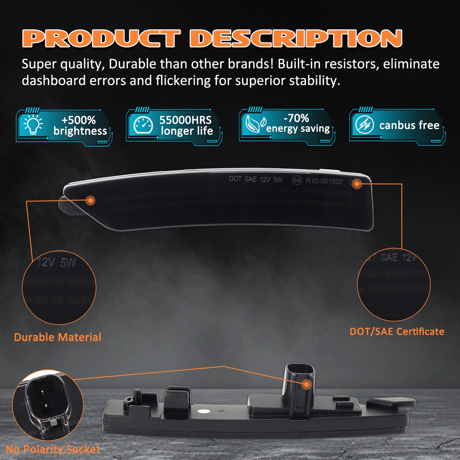 For 2024-2025 Ford Mustang S650 Front Rear Bumper 4PCS LED Side Marker Lights