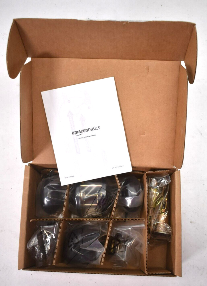 Amazon Basics Exterior Door Knobs w Lock & Deadbolt Round Matte Black Finish