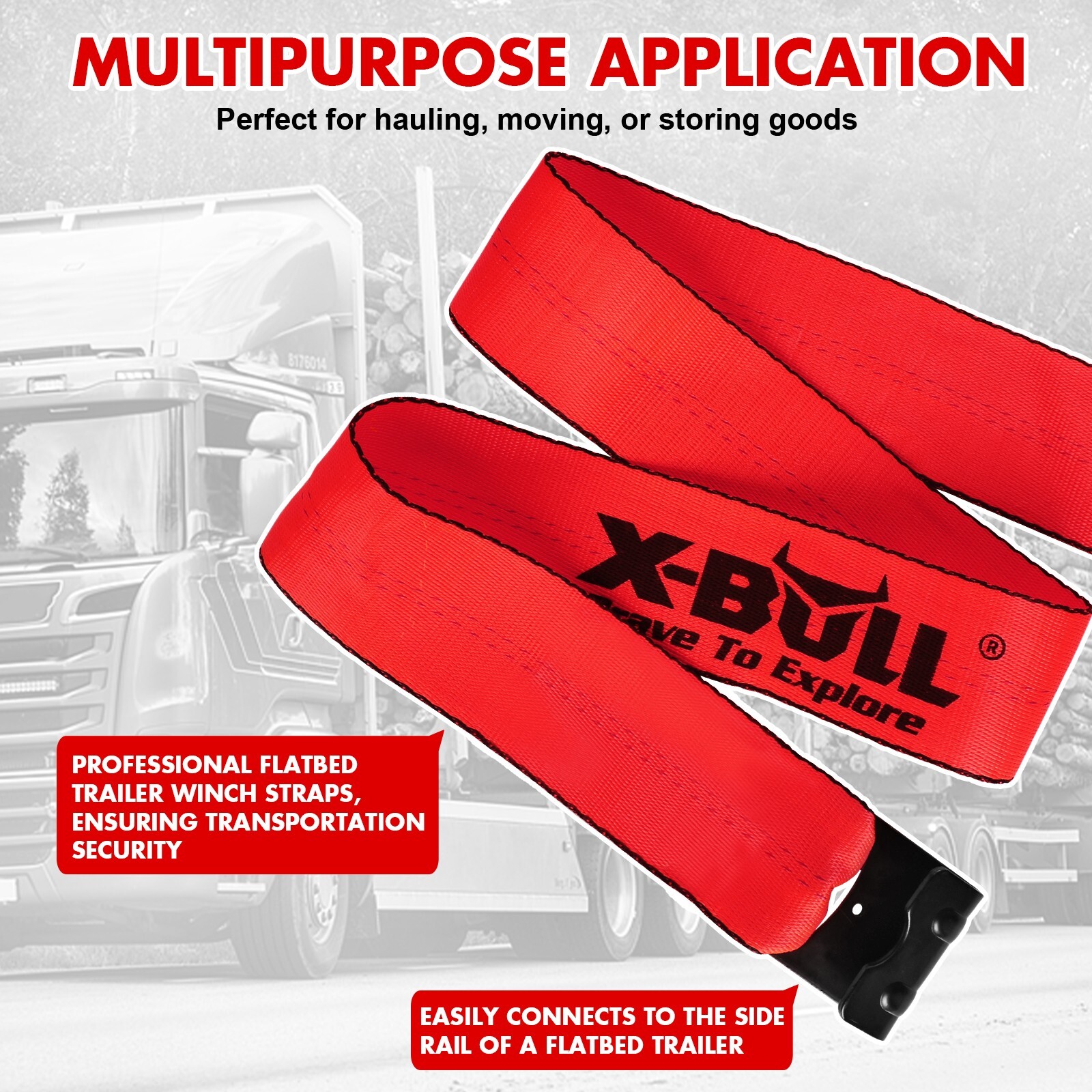 X-BULL 10 Pack 4" x 30' Winch Truck Straps w/Flat Hook for Towing 18000 lbs Red