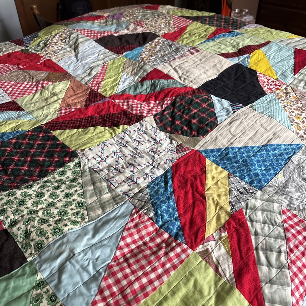 Vintage Hand Sewn Patchwork Quilt 74”x 82” Very Nice