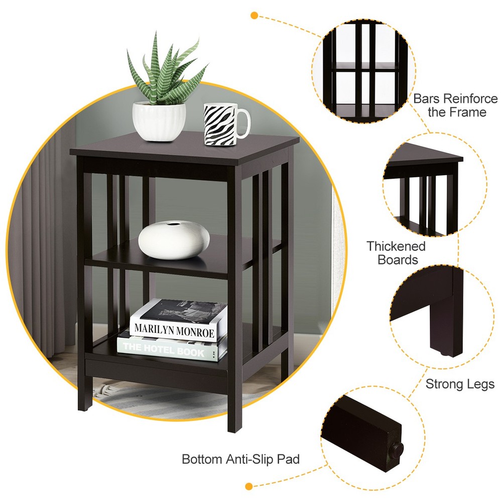 3-tier Side Table Nightstand Sofa End Table Storage Display Shelf Espresso