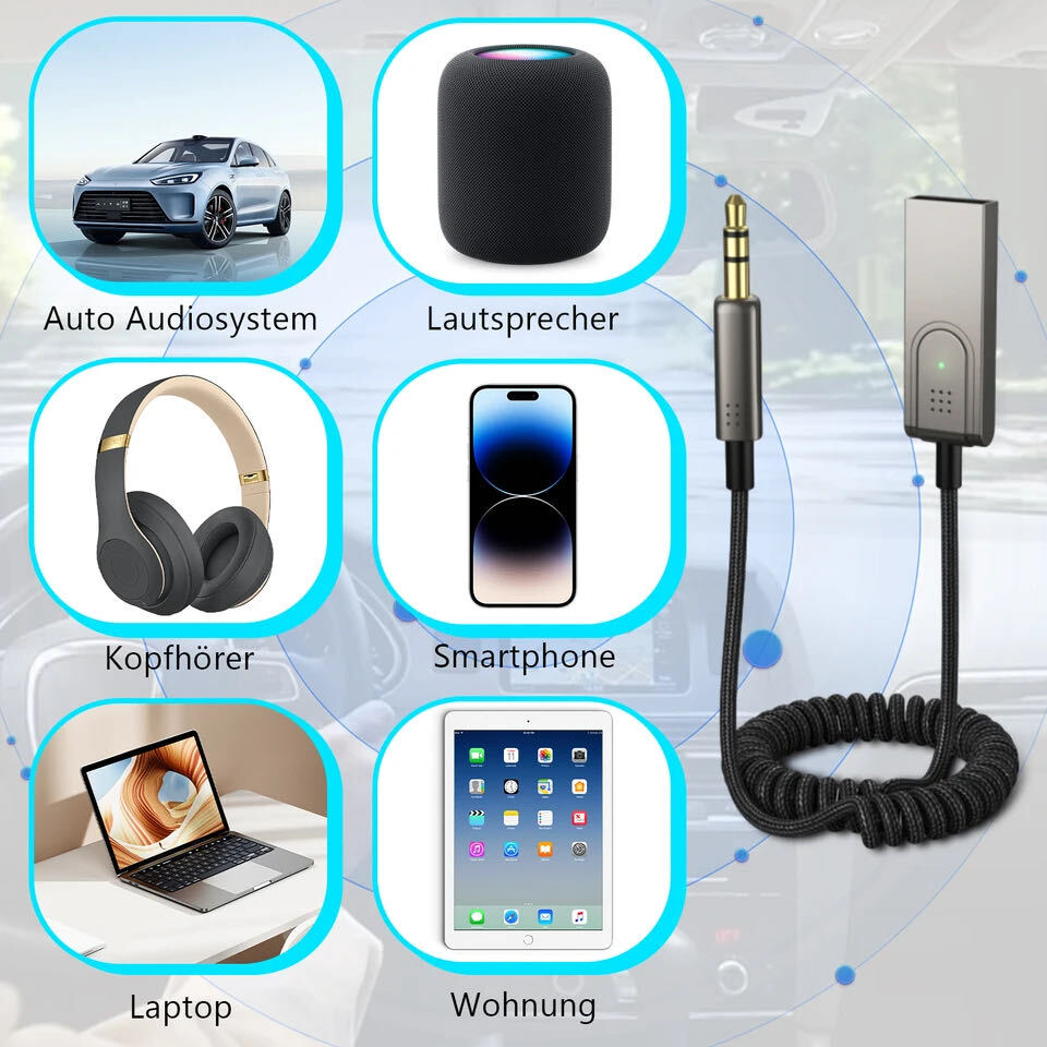 Aux to Bluetooth 5.1 Adapter 3.5mm Bluetooth Receiver Microphone for Car