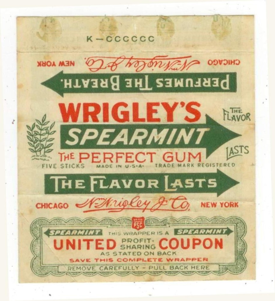 c1920s Wrigley's Spearmint Gum wrapper