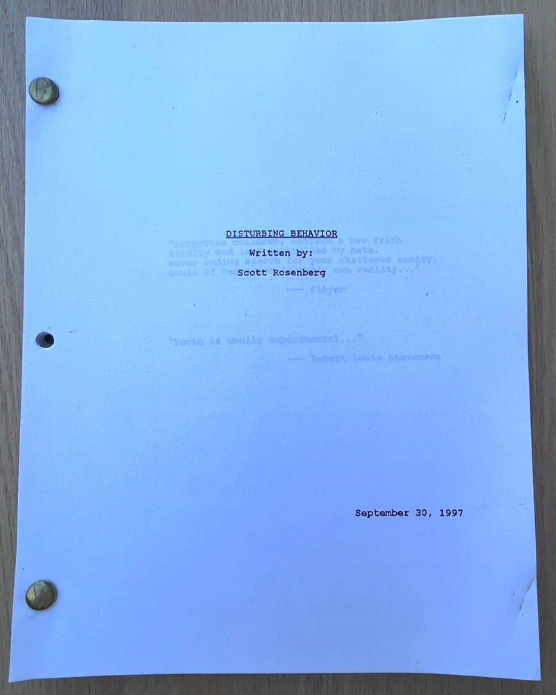 1997 Disturbing Behavior Scott Rosenberg Original 1998 Movie Script Horror