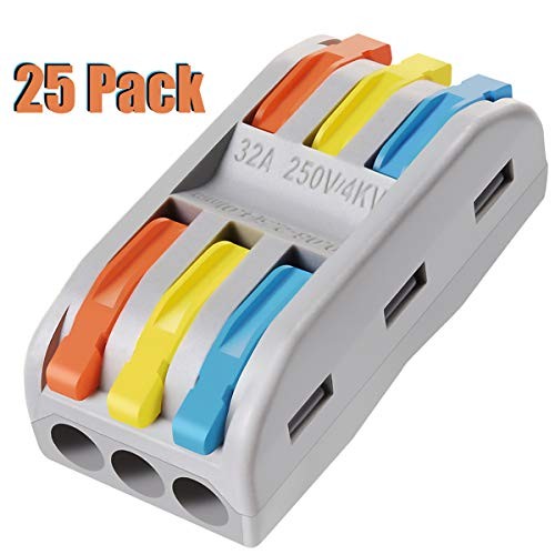 Wire Connectors Nuts, 25Pcs 3 Conductor Compact Splicing Wire SPL3-25Pcs