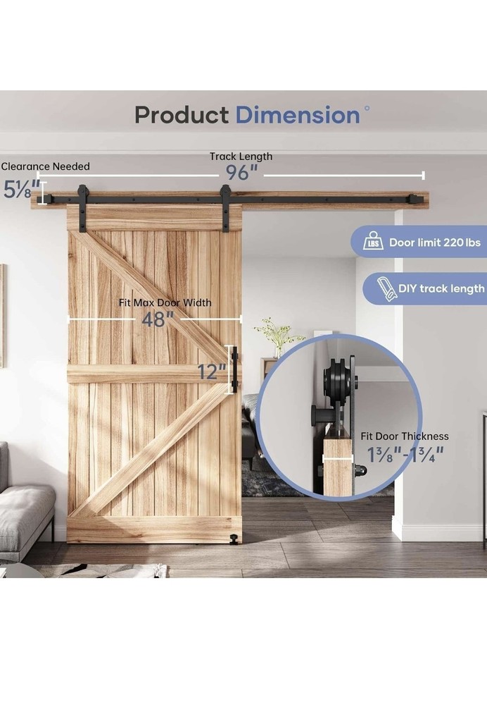 EaseLife 8 ft Sliding Barn Door Hardware Track Kit Basic J Pulley Quiet Smooth