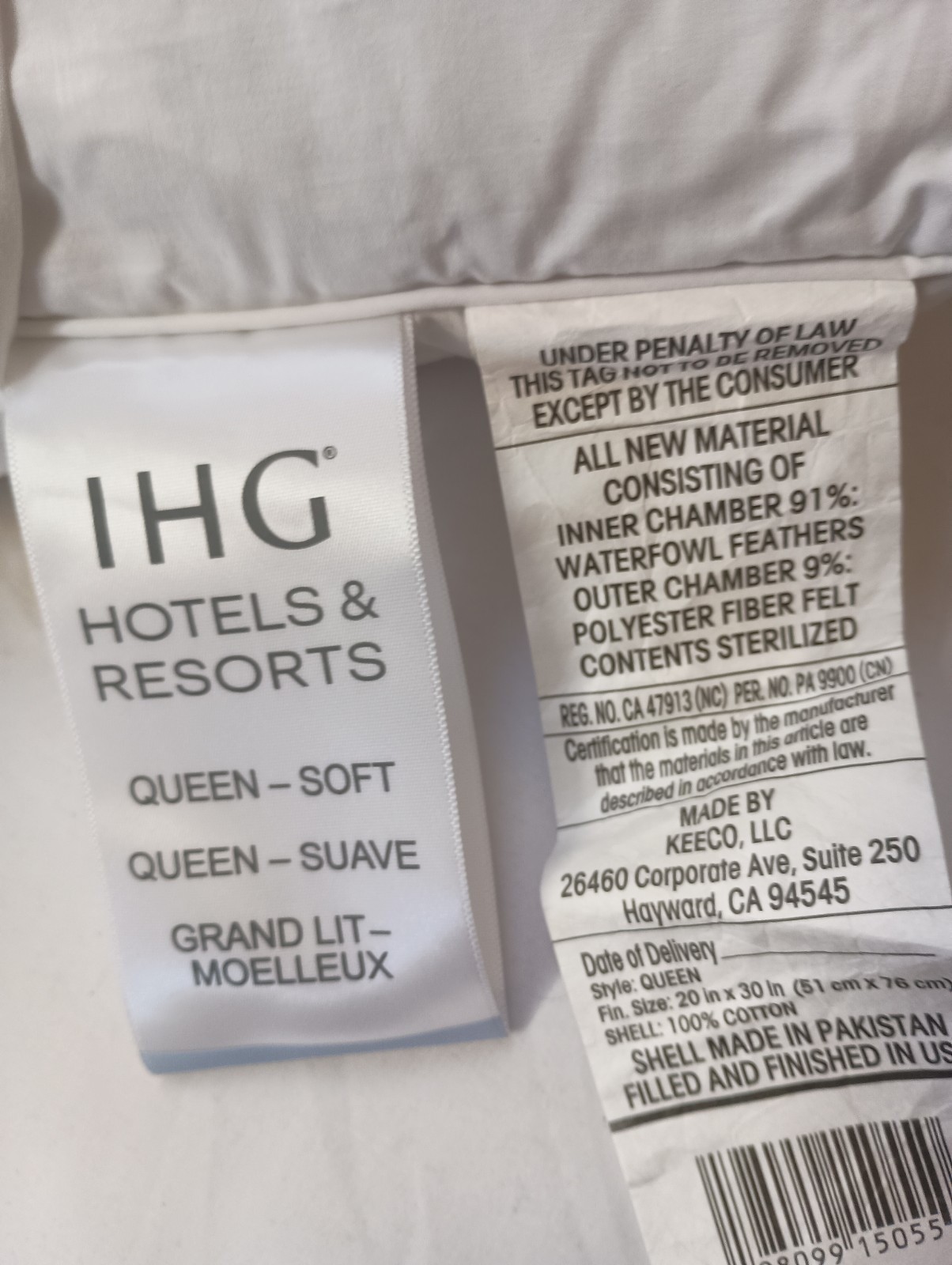 IHG Featherbest QUEEN SOFT Pillow Featured at IHG Hotels FREE PILLOWCASE