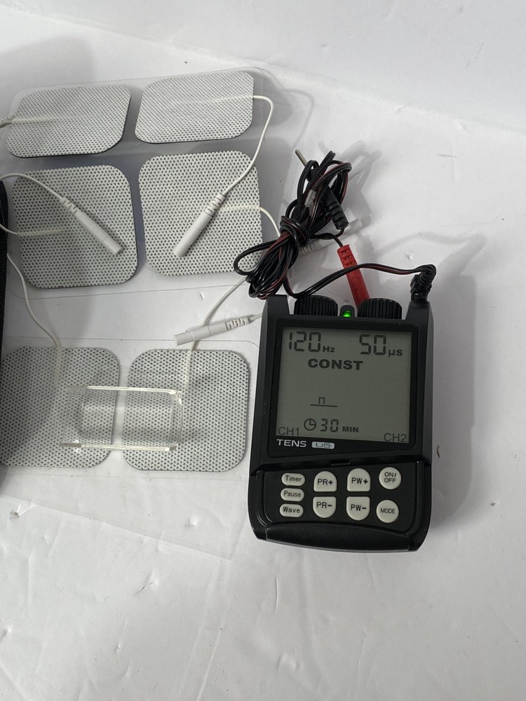 Ultima5 TENS Unit "Electrotherapy" w. Original Case & Pads Missing Button Cover