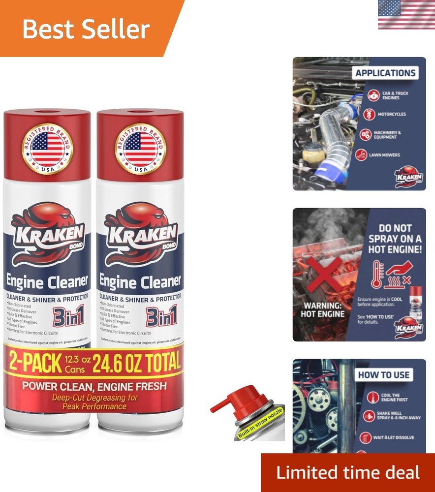 Engine Cleaner Spray - 2x12.3 fl. Oz Engine Degreaser for Engine Bay, Gunk, a...