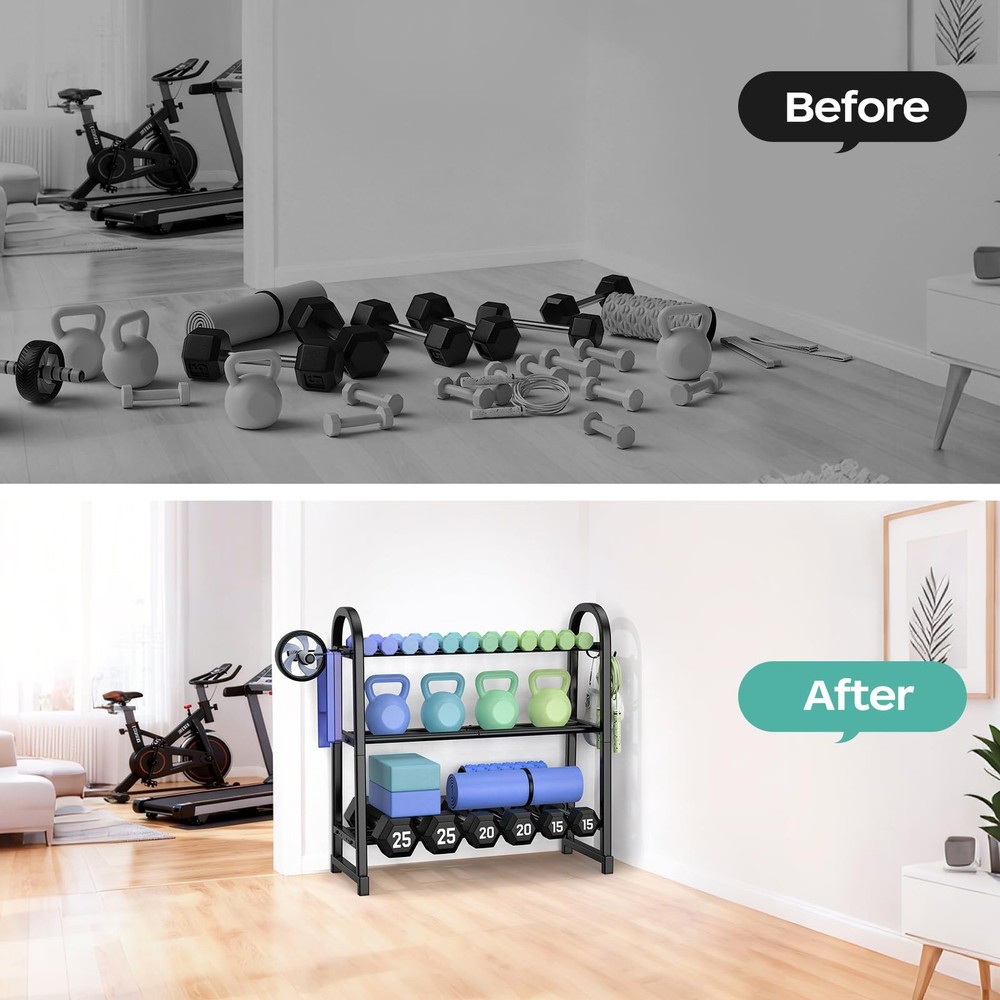 3 Tier Dumbble Rack - 360LB Capacity Adjustable Dumbbell Storage Rack Space-S...