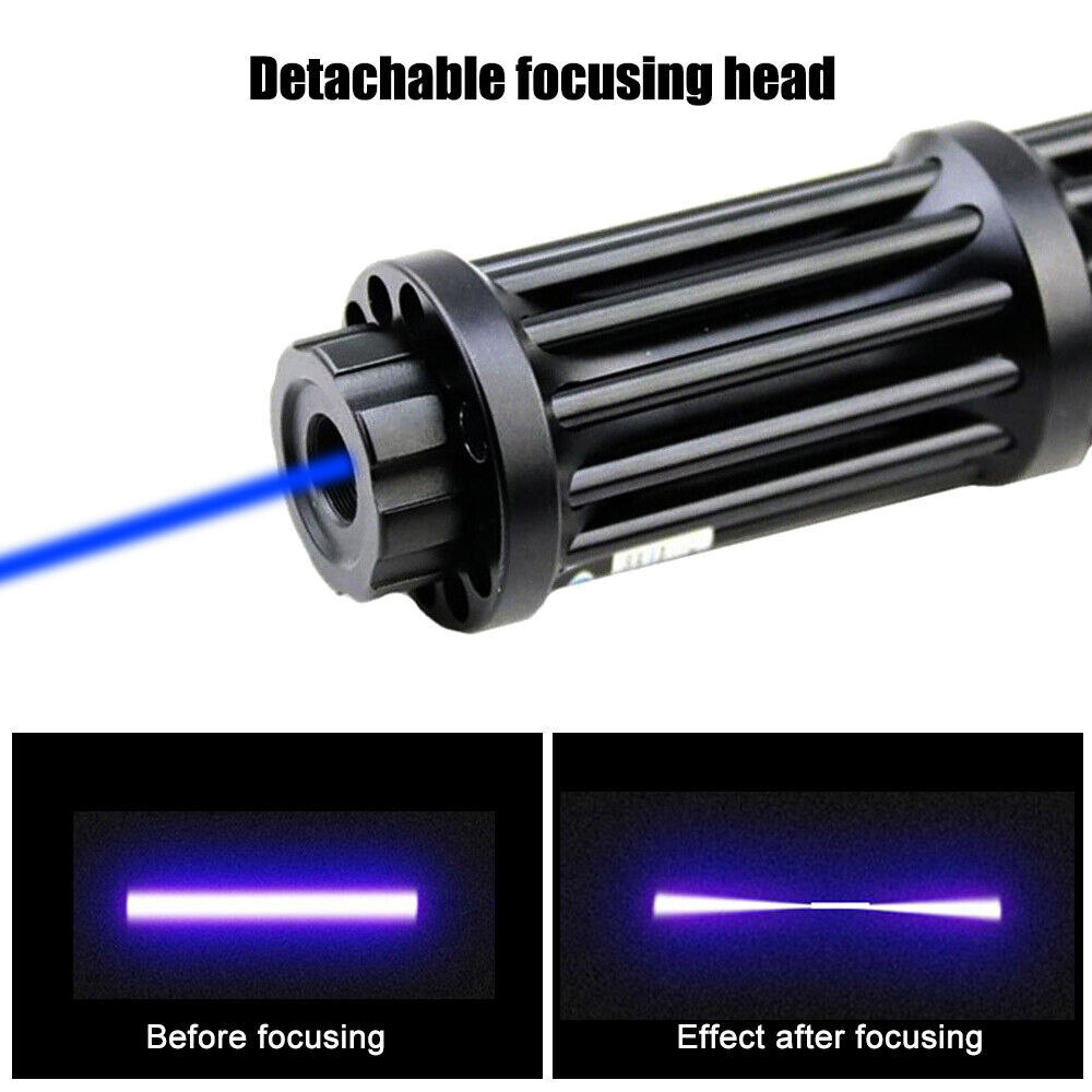 10Watt Adjustable High Power Blue Burning Laser Pointer Visible Dot Torch Light
